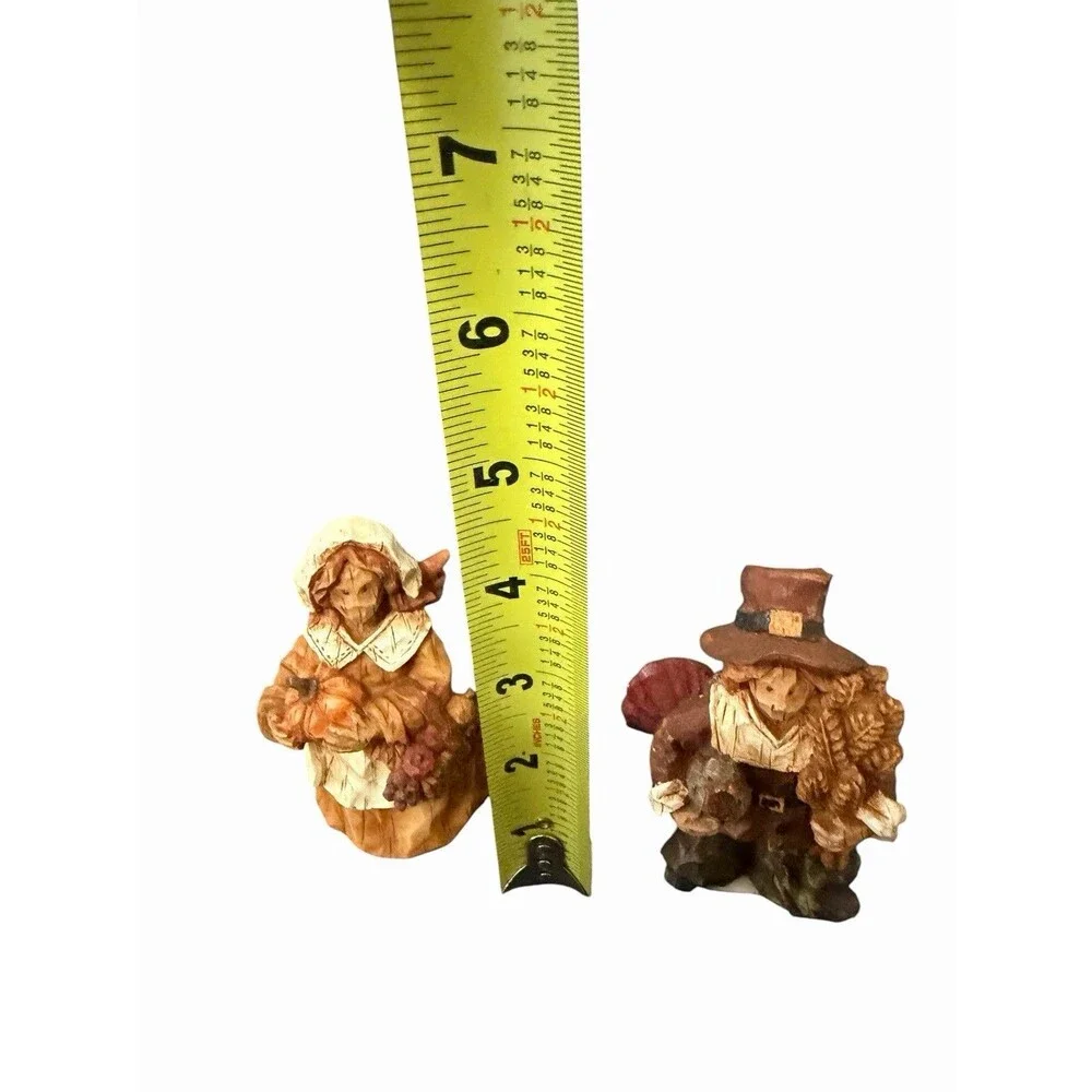 Vtg Ganz Thanksgiving Couple Figurines Pair Resin Carved Primitive Look 4